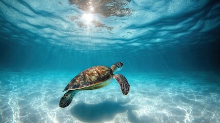 Sea turtle swimming underwater (2)