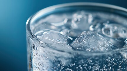 A refreshing glass of ice-cold water with condensation forming on the surface.