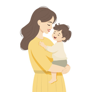 Mother's Day postcard collection. Vector illustration of women with children. Mom with a baby. Beautiful template. Can be used for a banner, poster, card. isolated background
