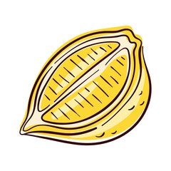 Juicy lemon slice in vibrant yellow color in flat style isolated on white background. Perfect for food, drink or healthy lifestyle design.