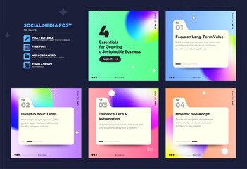 Social media carousel post template. Business Instagram and facebook square post template. Instagram tips post collection tutorial, tip, trick, quick tips, layout template design