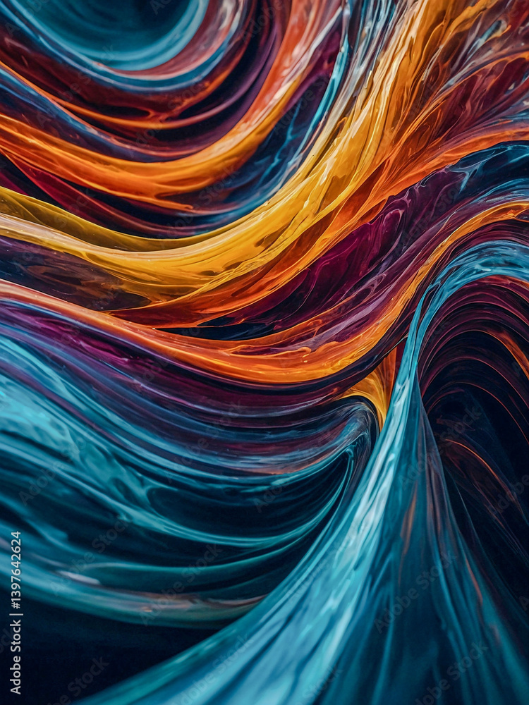 Poster Dynamic flowing abstract waves in colorful digital art.