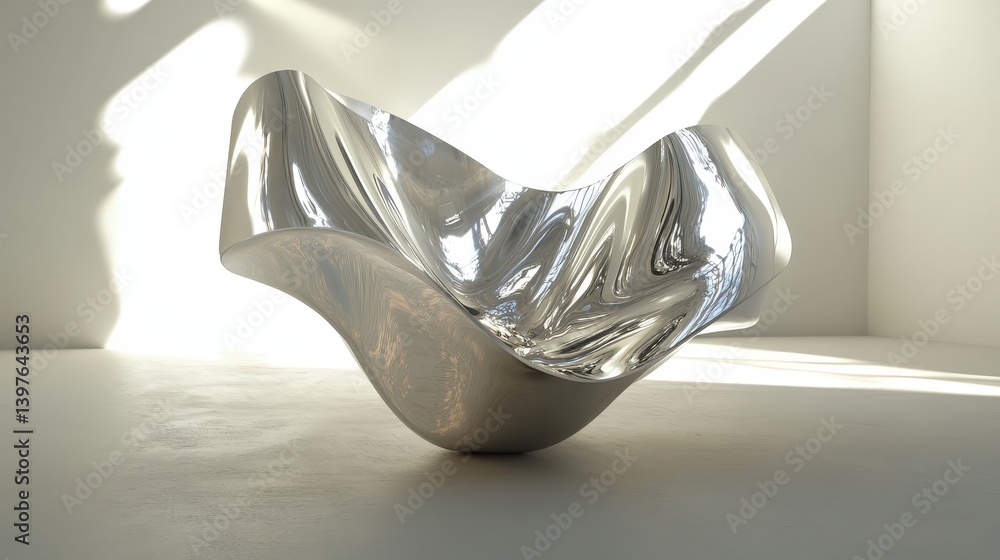 Poster a stunning abstract 3d shape floating in an infinite void, reflecting and refracting light in unique