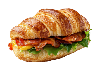 Savor delicious croissant sandwiches at cozy spot isolated on transparent background, png