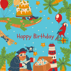 Postcard party pirates sea adventures elements