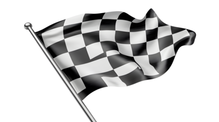 A black and white checkered finish race flag isolated on a transparent background