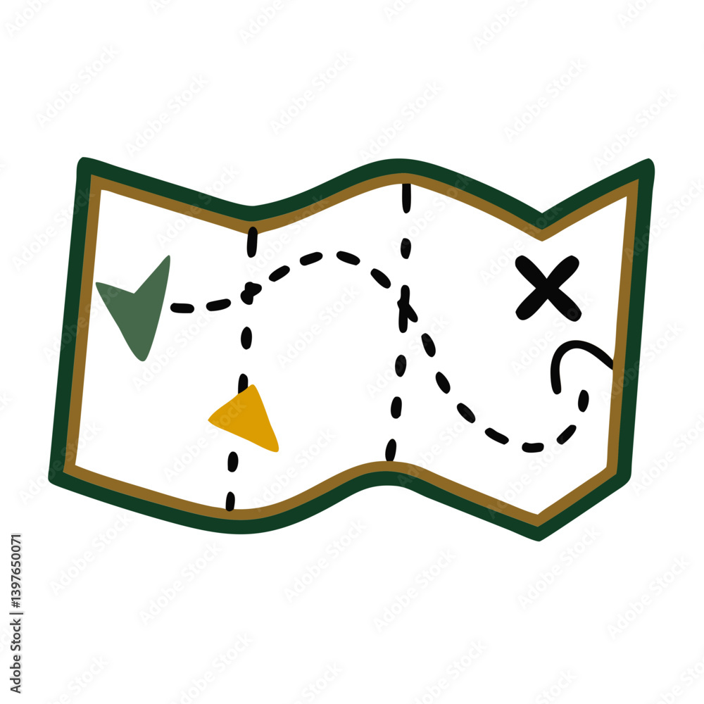 Aufkleber camping gear vector icon of a map with markers and paths for outdoor navigation and exploration.