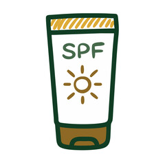 Obraz premium Camping gear vector icon of sunscreen lotion with SPF label for outdoor skin protection. 