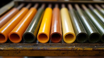 Various colored tubes arranged in a parallel and neat manner