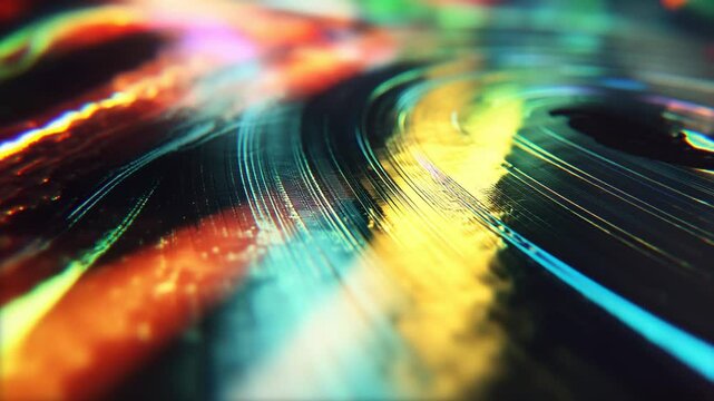 Abstract Multispectral Rock n' Roll Record with light flares.