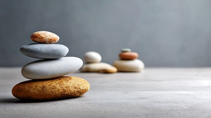 Tranquil Arrangement of Smooth Stones Stacked in Calm Setting for Meditation and Relaxation Purposes