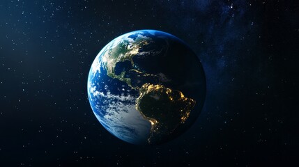 Obraz premium Stunning photo of earth in space showcasing the striking contrast between daylight and nighttime