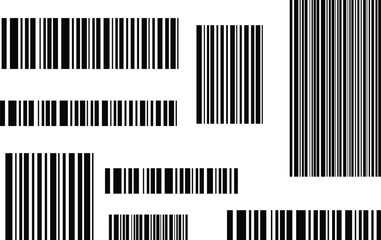 Barcode product distribution icon set. Vector collection isolated on transparent background. Business concept barcode pictogram. Bar code scan label for product price tag. Easily editable stroke.