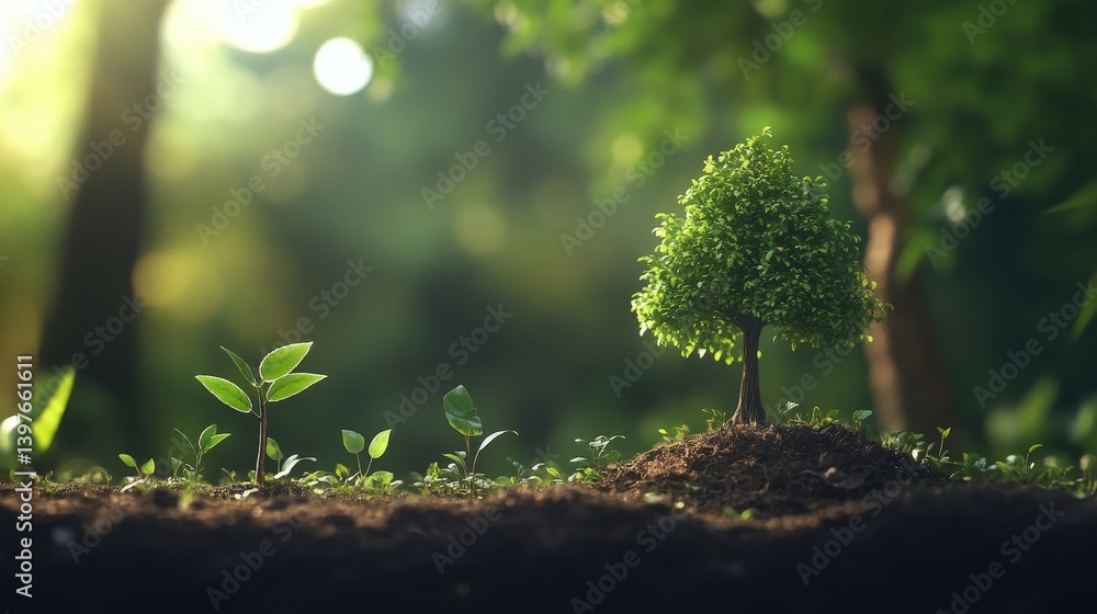 Aufkleber a time-lapse effect of a tree growing from a tiny seedling to a massive canopy