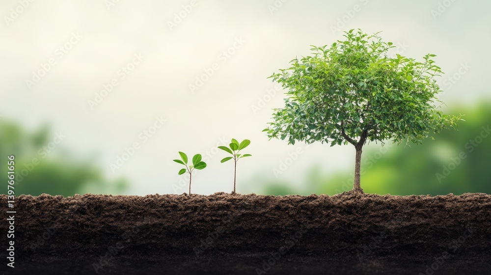 Aufkleber a time-lapse effect of a tree growing from a tiny seedling to a massive canopy