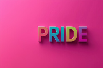 Modern pride banner featuring minimalist typography with bold rainbow letters spelling PRIDE against a vibrant pink background