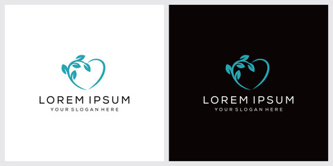 love heart and leaf nature logo design vector