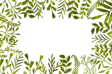 Watercolor palm leaves horizontal border frame. Hand drawn botanical illustration background. Card for wedding. Spring summer. Green pattern