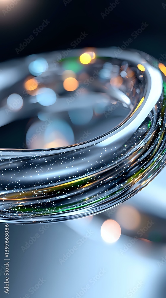 Poster curved glass surface with colorful bokeh lights and sparkles creating abstract macro photography com