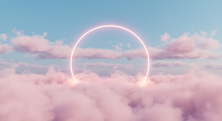 Glowing Circle in Ethereal Cloudscape: Dreamy Microstock Visuals for Creative Branding