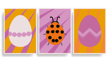 Easter Template Colorful Vector Background Set with Ladybug