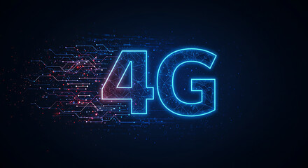 4G glowing neon sign on black