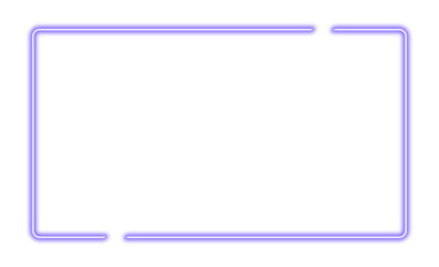 Luminous neon rectangular frame made of two pieces. Lilac frame on a transparent background.