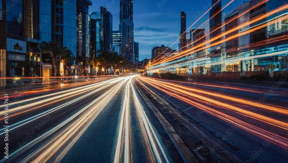 Poster dynamic light trails in an abstract digital image.