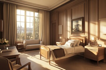 Fototapeta premium A luxurious hospital room featuring a single bed a sofa