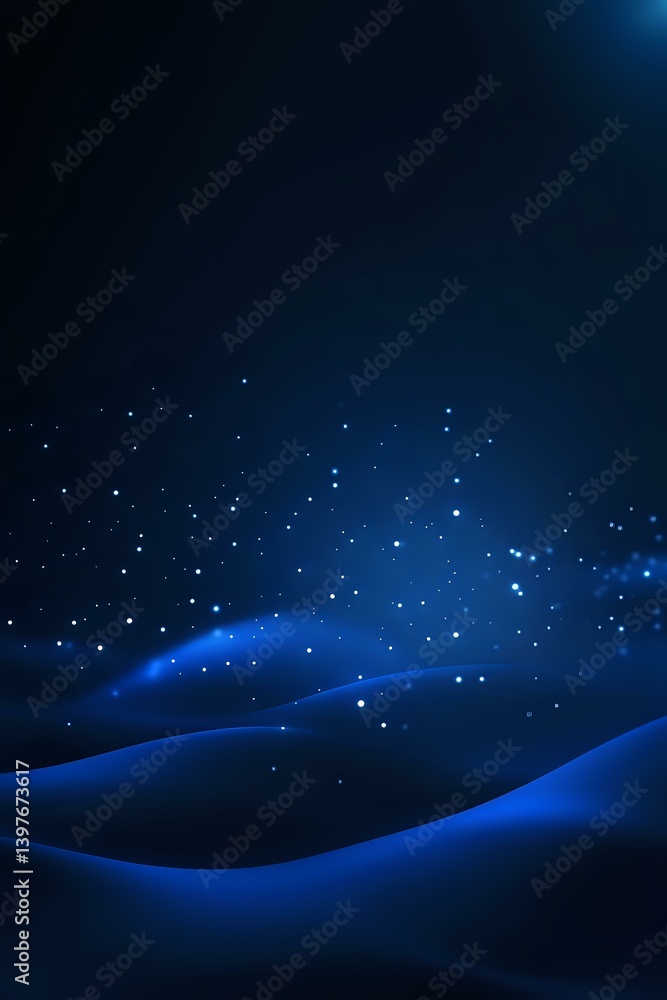 Poster glowing blue waves with sparkling stars against dark background create mesmerizing abstract landscap