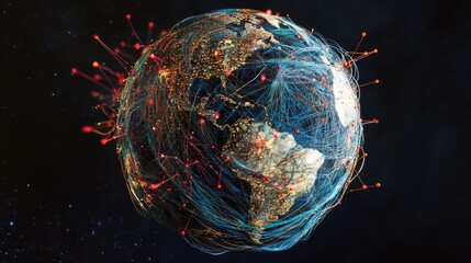 Globe connected by glowing lines, symbolizing global communicati
