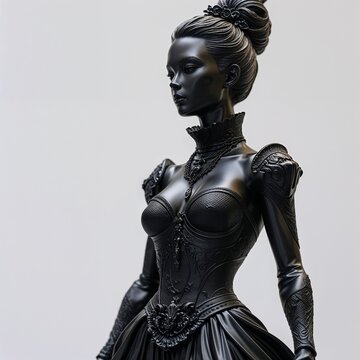 statue of a woman in a black dress sculpture gold art design figure white ancient face culture stone object spiritual meditation bronze pattern background