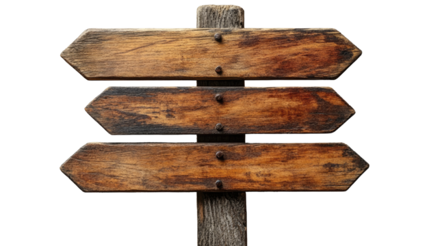 Navigational Guidance: A weathered wooden signpost stands strong, its arrows pointing the way forward, inviting the viewer to consider directions and options in a moment of decision-making.