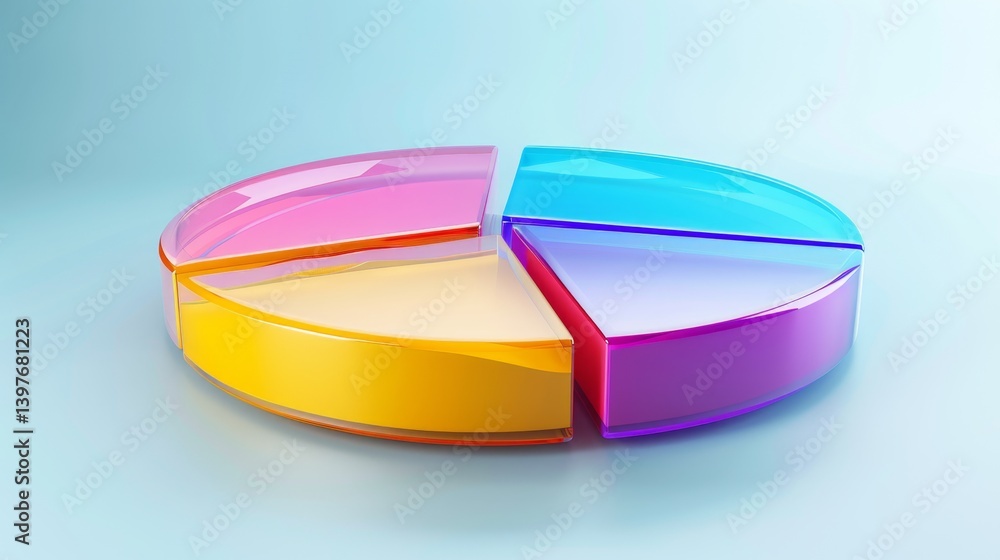 Poster glossy d pie chart on clear background with floating data labels