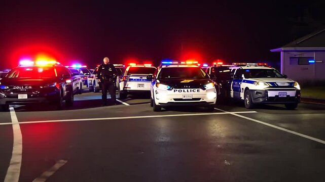 Police checkpoint on the road.