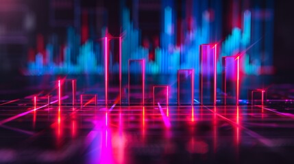 Neon-edged D bar graph on soft matte background, crisp and elegant layout