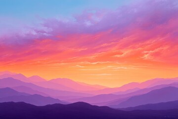 Fototapeta premium Eternal Sunset Mirage over Tranquil Mountain Range Scenic Artwork Peaceful Landscape Serene Viewpoint