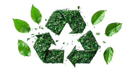 Eco-Friendly Emblem: The image presents a revitalizing message with a verdant recycle symbol surrounded by lush leaves, a symbol of environmental consciousness and renewal.