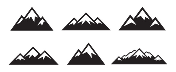 Simple Black and White Mountain Icons Set