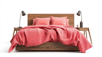 Modern Bedroom Set, Coral Bedding, Isolated
