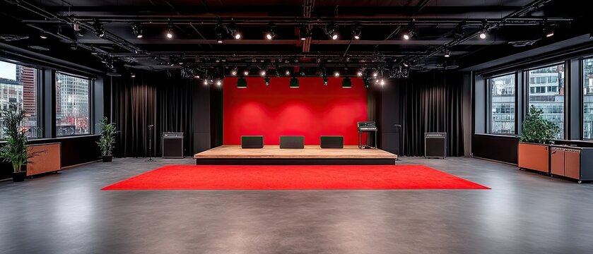 Modern Event Space with Red Stage