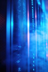 Illuminated data center showcasing intricate server details and