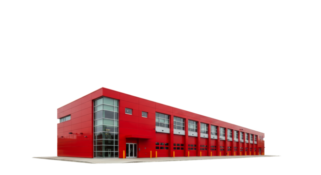 Fire Department Building Exterior against Stark White Backdrop Showcasing Architectural Design