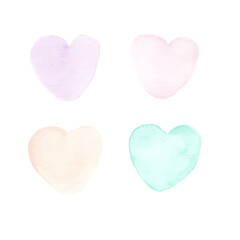 Set of hand drawn watercolor hearts. colorful heart watercolor. Vector illustration for wedding, birhday, greetings cards, web, print, scrapbooking.