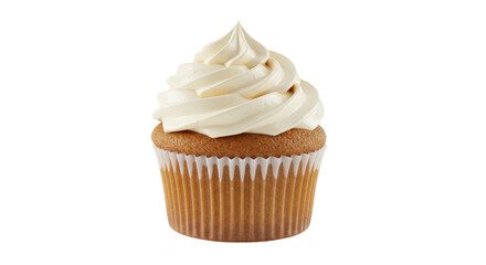 Isolated vanilla cupcake with swirl frosting