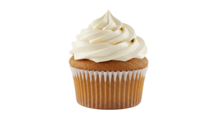 Isolated vanilla cupcake with swirl frosting