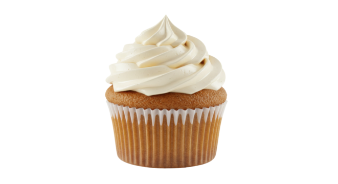 Isolated vanilla cupcake with swirl frosting