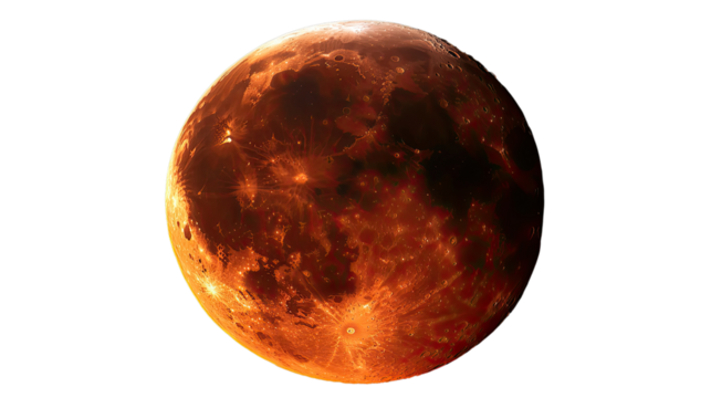 Celestial Crimson: An isolated photo showcasing the awe-inspiring lunar eclipse, where the moon is enveloped in a vibrant, deep red hue, showcasing the marvel of celestial events.
