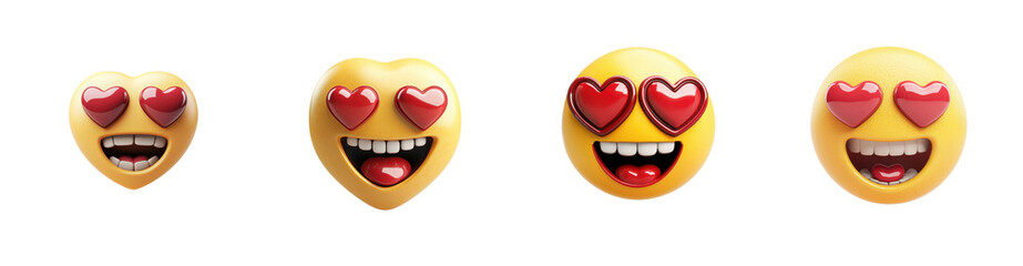 Adorable 3D Heart Emojis Expressing Love Happy Smiling Faces with Hearts for Eyes