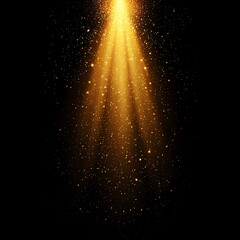 Golden light beams, sparkle, dark background, stage effect, design